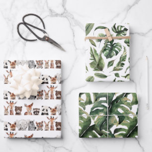 Feuille De Papier Cadeau Animaux sauvages de la jungle   Fête d'anniversair