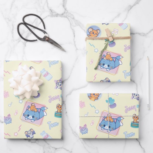 Feuille De Papier Cadeau Anime Tom, Jerry et Tuffy Playtime Motif (Recto)