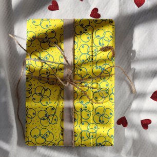 Feuille De Papier Cadeau Anneaux gribouillés cobalt – motif moderne