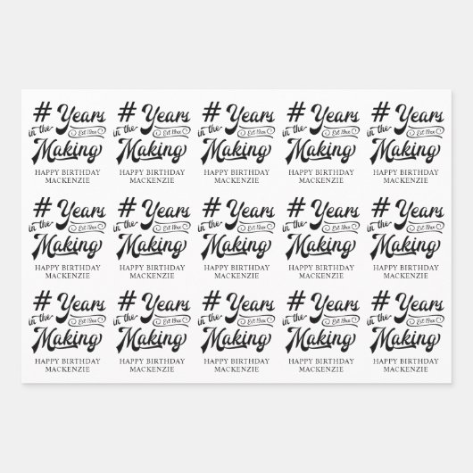 Feuille De Papier Cadeau ANNÉES D'anniversaire dans le script de création B (Devant 3)