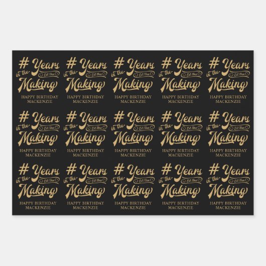 Feuille De Papier Cadeau ANNÉES D'anniversaire dans le script de création B (Devant)