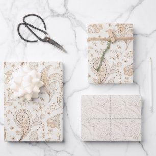 Feuille De Papier Cadeau Anniversaire Bohémien Bohème Brun Crème