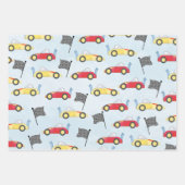 Feuille De Papier Cadeau Anniversaire Boy Whimsical Race Cars mignon Motif (Devant)