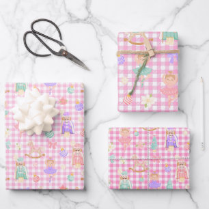 Feuille De Papier Cadeau Anniversaire Casse-Noisette Gingham Rose