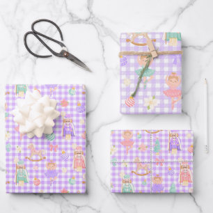 Feuille De Papier Cadeau Anniversaire Casse-Noisette Gingham Violet