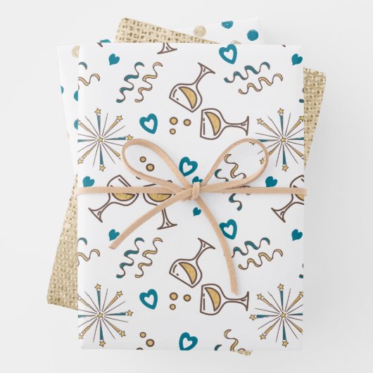 Feuille De Papier Cadeau Anniversaire Célébration Motif Blue/Gold ID723 (En situation)