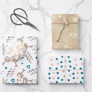 Feuille De Papier Cadeau Anniversaire Célébration Motif Blue/Gold ID723