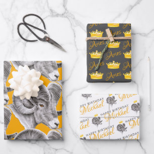 Feuille De Papier Cadeau Anniversaire de Aries Zodiac Bighorn bélier bélier