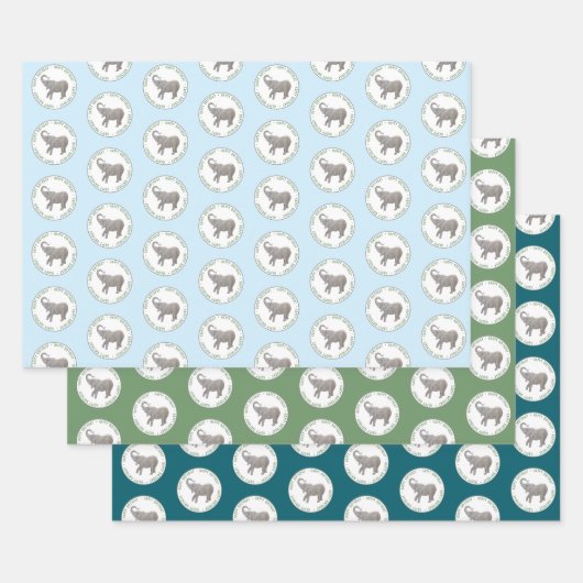Feuille De Papier Cadeau Anniversaire de bébé éléphant (Lot)