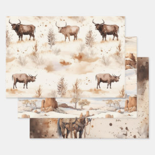 Feuille De Papier Cadeau Anniversaire de cheval de Far West