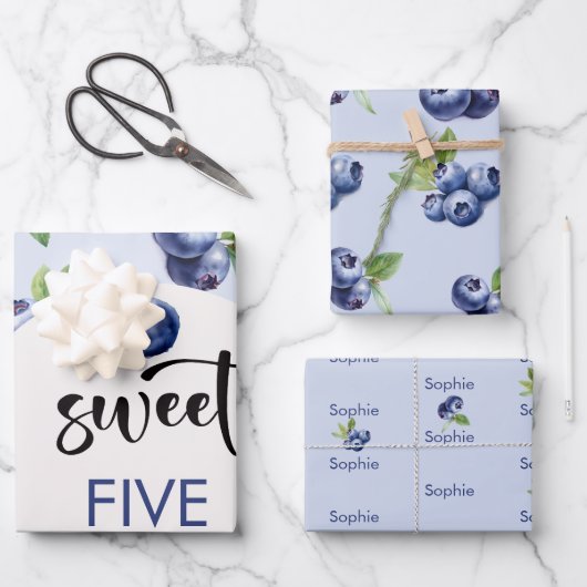 Feuille De Papier Cadeau Anniversaire de enfant de bleuets doux (Recto)