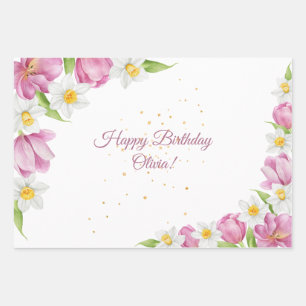 Feuille De Papier Cadeau Anniversaire de enfant de fleurs colorées au print