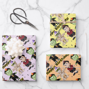 Feuille De Papier Cadeau Anniversaire de enfant de monstres d'Halloween