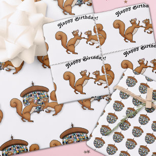 Feuille De Papier Cadeau Anniversaire des écureuils disco