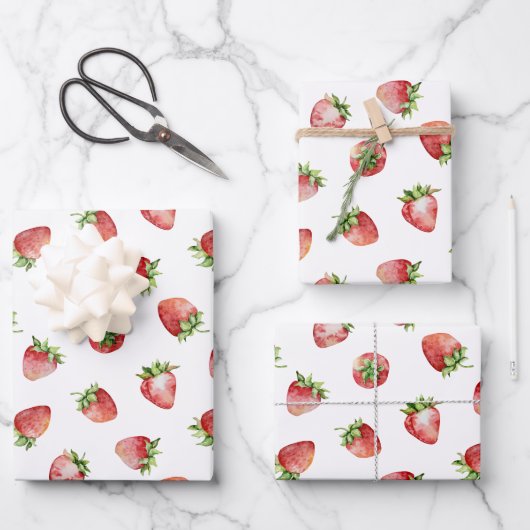 Feuille De Papier Cadeau Anniversaire des fraises (Recto)