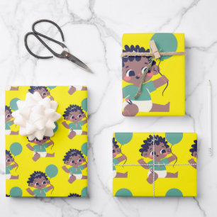 Feuille De Papier Cadeau Anniversaire du bébé (Afro-Américain) 