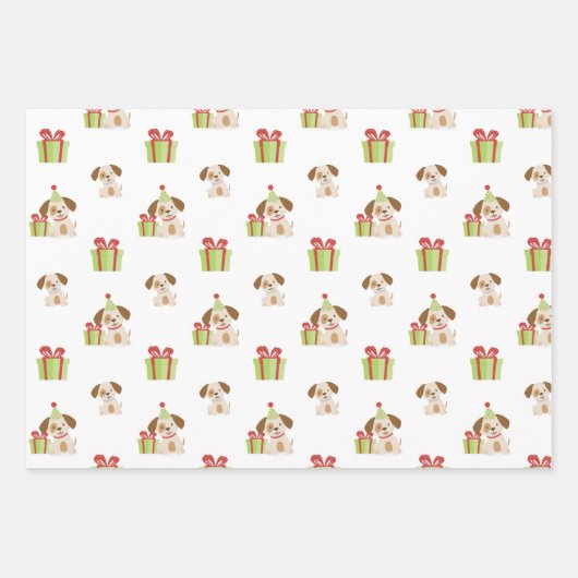 Feuille De Papier Cadeau Anniversaire du Chiot mignon (Devant)