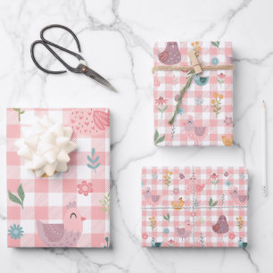 Feuille De Papier Cadeau Anniversaire du mignon poulet