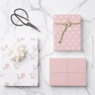 Feuille De Papier Cadeau Anniversaire enfant Minimaliste Rose Oie Drôle