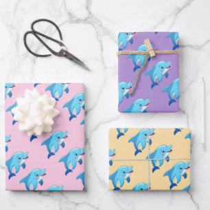 Feuille De Papier Cadeau Anniversaire Enfants Animaux Marins Dauphin Mignon