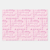 Feuille De Papier Cadeau Anniversaire Fille Rose mignonne Ajouter Un Nom Pe (Devant)