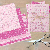 Feuille De Papier Cadeau Anniversaire Fille Rose mignonne Ajouter Un Nom Pe