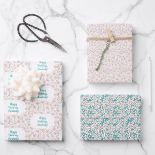 Feuille De Papier Cadeau Anniversaire Fleurs Personnalisé