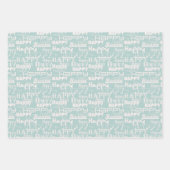 Feuille De Papier Cadeau Anniversaire Joyeux Aqua Blanc (Devant 3)