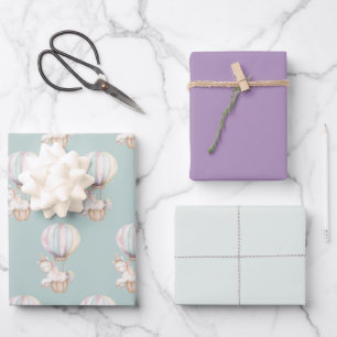 Feuille De Papier Cadeau Anniversaire Licorne de Menthe Montgolfière