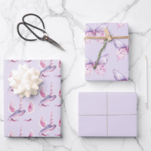 Feuille De Papier Cadeau Anniversaire Licorne Rose Violet