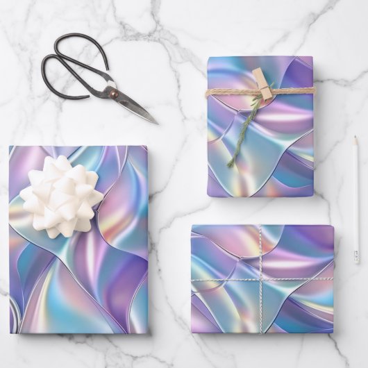 Feuille De Papier Cadeau Anniversaire Mariage Anniversaire Iridescente Meta (Recto)