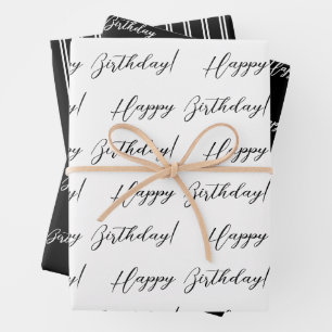 Feuille De Papier Cadeau Anniversaire noir et blanc