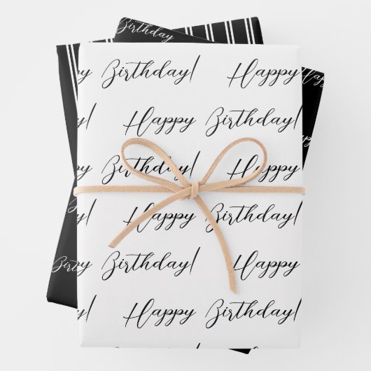 Feuille De Papier Cadeau Anniversaire noir et blanc (En situation)