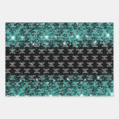 Feuille De Papier Cadeau Anniversaire noir turquoise vert nom de la parties (Devant 2)