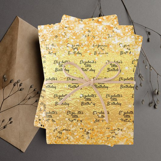 Feuille De Papier Cadeau Anniversaire or or parties scintillant nom