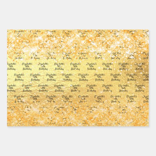 Feuille De Papier Cadeau Anniversaire or or parties scintillant nom (Devant)