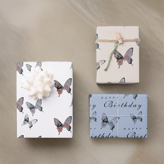 Feuille De Papier Cadeau Anniversaire Papillon Moderne
