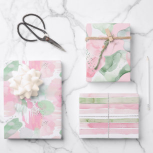 Feuille De Papier Cadeau Anniversaire rayures abstraites rose menthe fémini