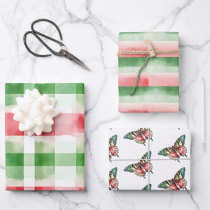 Feuille De Papier Cadeau Anniversaire Rayures Rouges Vertes Blanches
