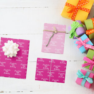 Feuille De Papier Cadeau Anniversaire rose blanc nom fille