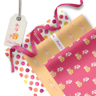 Feuille De Papier Cadeau Anniversaire rose jaune Cupcake Party été