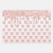 Feuille De Papier Cadeau Anniversaire rose or parties scintillant gouttes r (Devant)