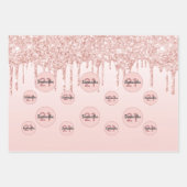 Feuille De Papier Cadeau Anniversaire rose or parties scintillant gouttes r (Devant 3)