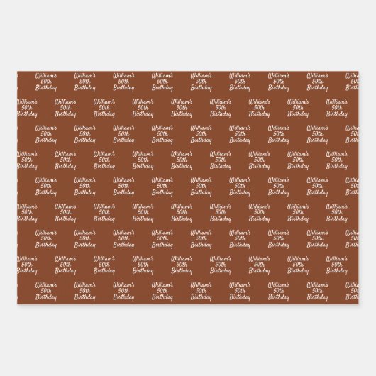 Feuille De Papier Cadeau Anniversaire rouille brune nom blanc (Devant)