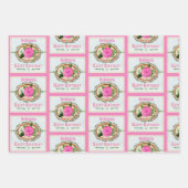 Feuille De Papier Cadeau Anniversaire Salutation Ajouter un nom Rose (Devant)