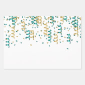 Feuille De Papier Cadeau Anniversaire turquoise de Confetti d'or (Devant 3)