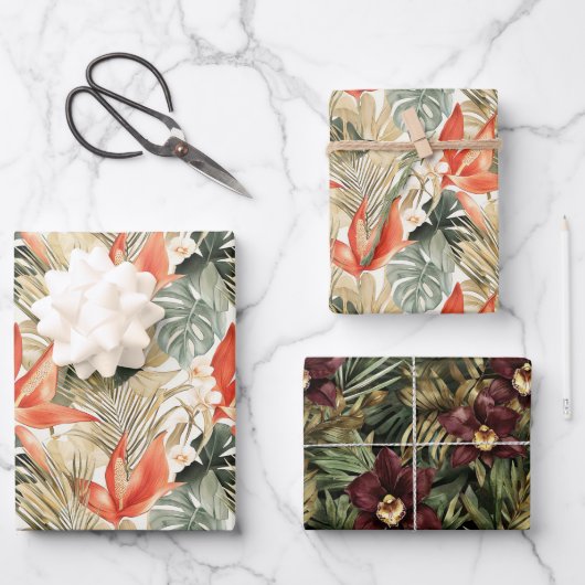 Feuille De Papier Cadeau Anthurium Orange Tropical Fleur de Mariage Orchidé (Recto)