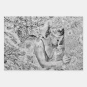 Feuille De Papier Cadeau Antique Antique Florale Noire Et Blanc (Devant)