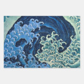 Feuille De Papier Cadeau Antique Japonais Bleu Vagues Océan Imprimer (Devant 2)