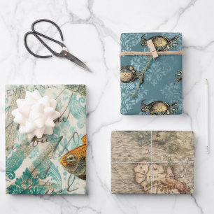 Feuille De Papier Cadeau Antique Vintage Nautique